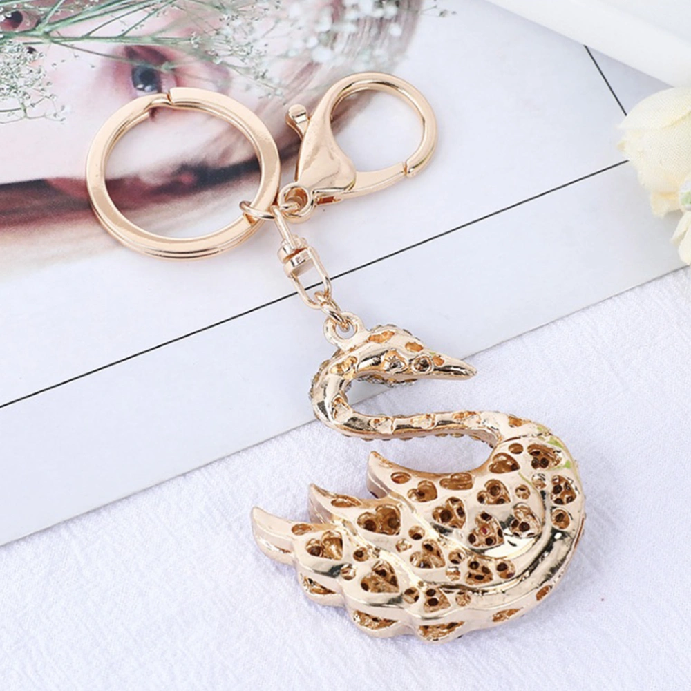 Creative Rhinestone Key Ring Swan Shaped Charm Keychain Bag Pendant Key Holder Car Decoration Birthday Gift