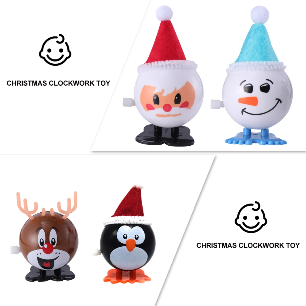 1 Set 4 Pcs Christmas Wind-up Toys Snowman Win-up Toys Kids Toy (White Red)