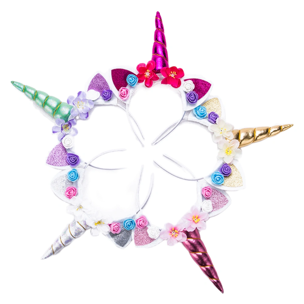 5 Pcs Unicorn Headband Fashion Headdress Delicate Head Halloween Carnival Party Headwear (Mixed Color)