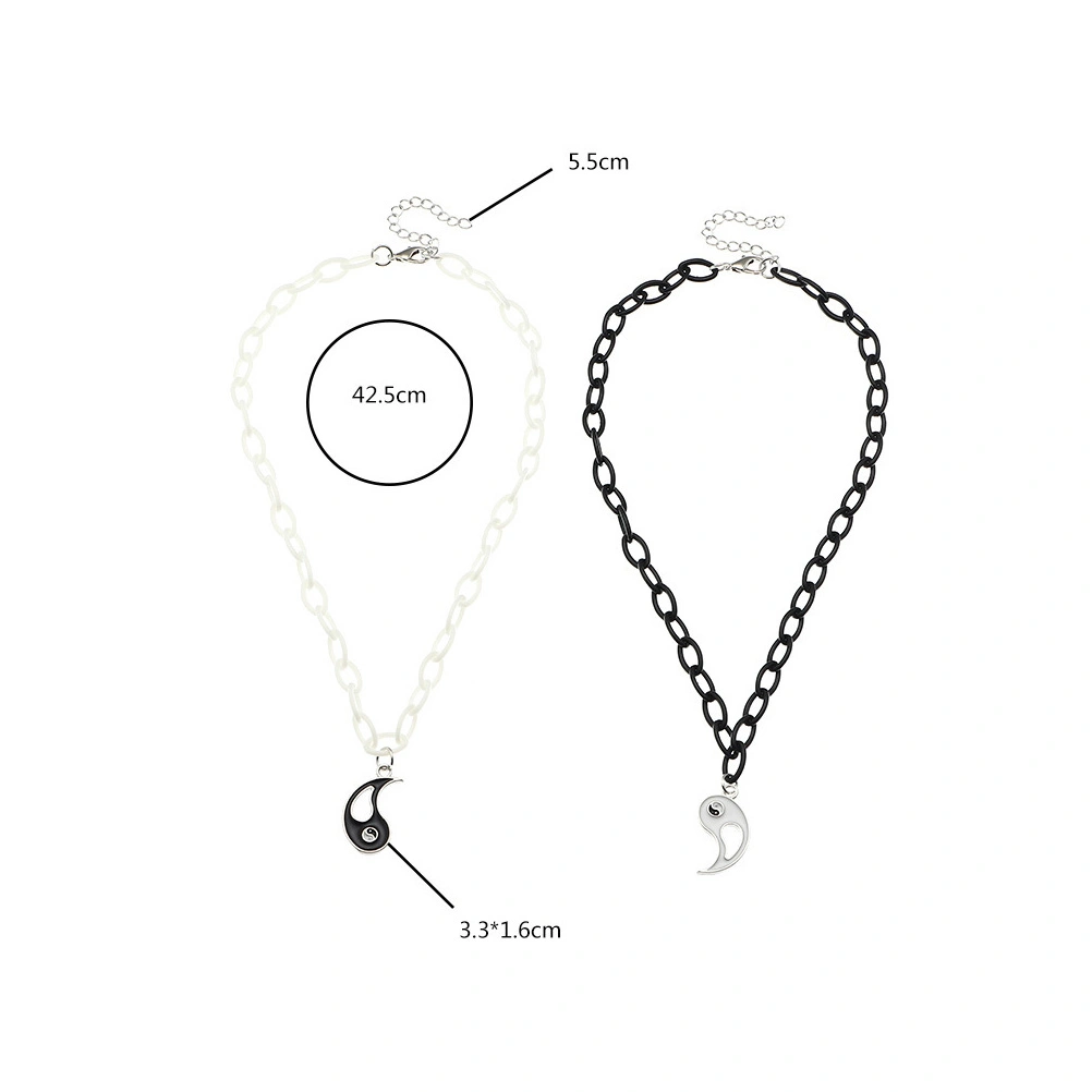 2Pcs Tai Chi Style Necklace Decorative Couple Necklace Lover Neck Accessories