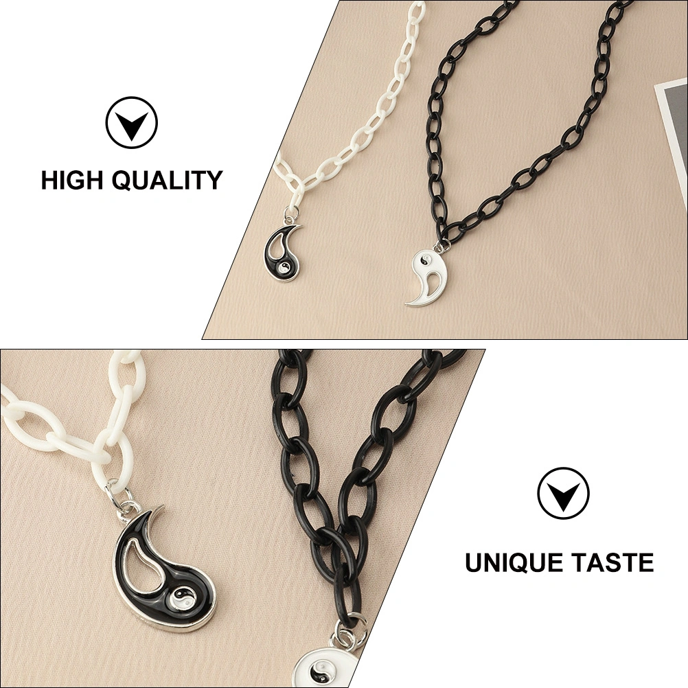 2Pcs Tai Chi Style Necklace Decorative Couple Necklace Lover Neck Accessories