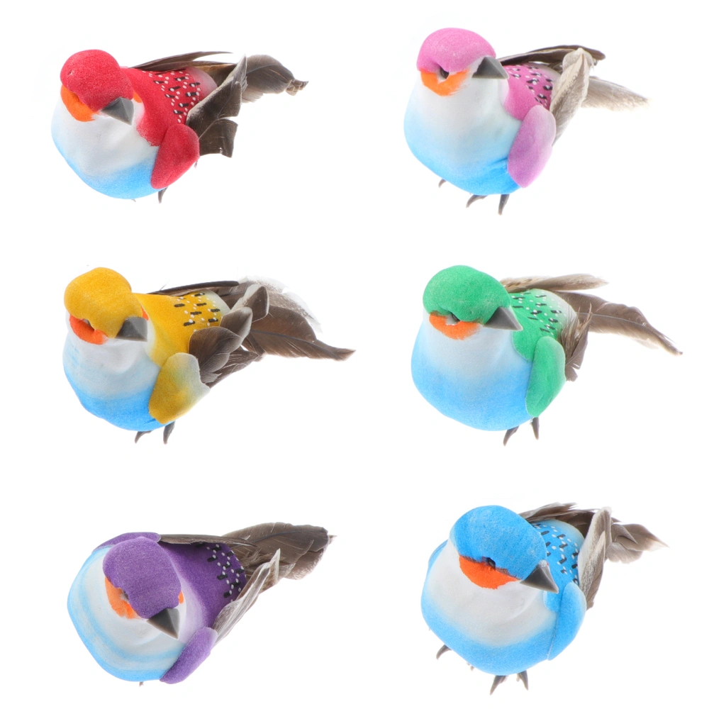 6pcs Emulation Birds Decor Tree Ornament Yard Decor Supply Colourful Bird Models