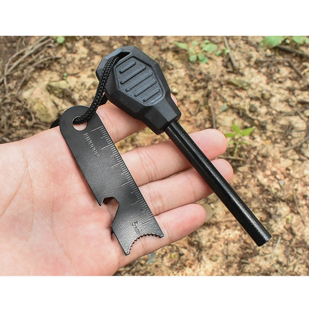 1Pc Multifunctional Fire Starter Flint Firesteel Magnesium Rod Lighter Bushcraft Ignition Kits for Outdoor Travel Camping Adventure Hunting (Black)