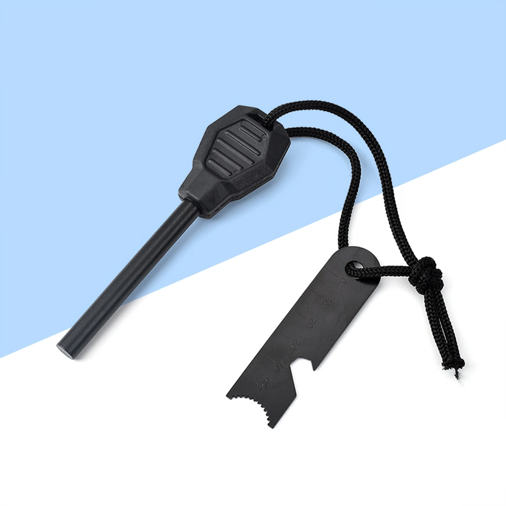 1Pc Multifunctional Fire Starter Flint Firesteel Magnesium Rod Lighter Bushcraft Ignition Kits for Outdoor Travel Camping Adventure Hunting (Black)