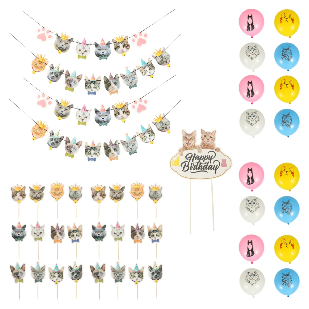 1 Set Cat Birthday Decor Cat Themed Party Decor Cat Birthday Banner Kit Cat Cupcake Toppers