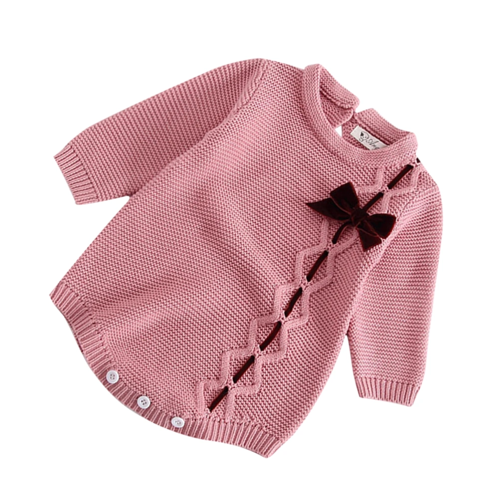 Infant Cotton Knitted Clothes Handmade Embroidered Kids Jumpsuit Autumn Winter Warm Bodysuit Baby Girl Costume Accessory - 73cm (Pink)