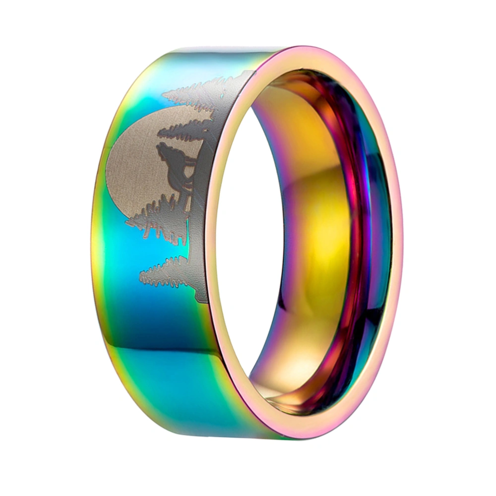 1Pc Cool Titanium Steel Ring Creative Lone Wolf in the Finger Ring Fashion Personality Unique Ring Jewelry Gift (Colorful Size 12#)