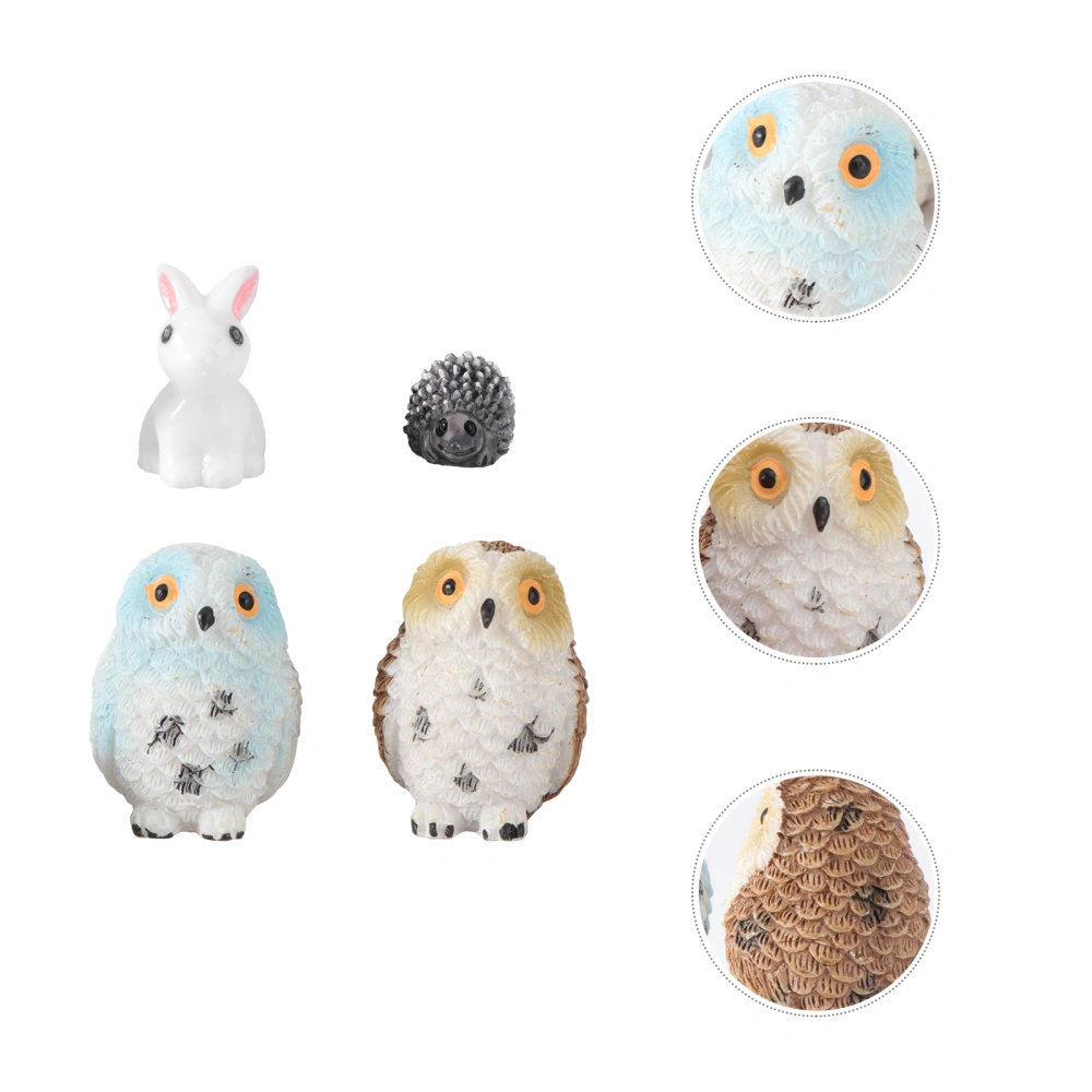 12pcs Micro Landscape Animal Ornament Micro Landscape Decoration Mini Resin Owl Hedgehog Rabbit Ornament