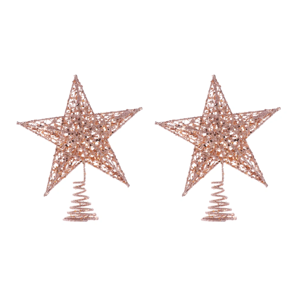 2pcs 25cm Christmas Tree Iron Star Topper Glittering Christmas Tree Decoration Ornaments (Rose Gold)