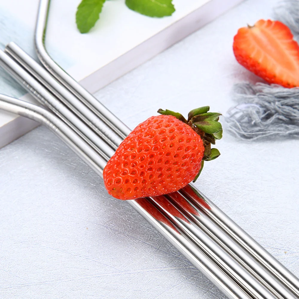 4pcs Stainless Steel Filter Drinking Straws Pipet Brush Set for Home Bar Restaurant (Black Flannelette Bag Silver)