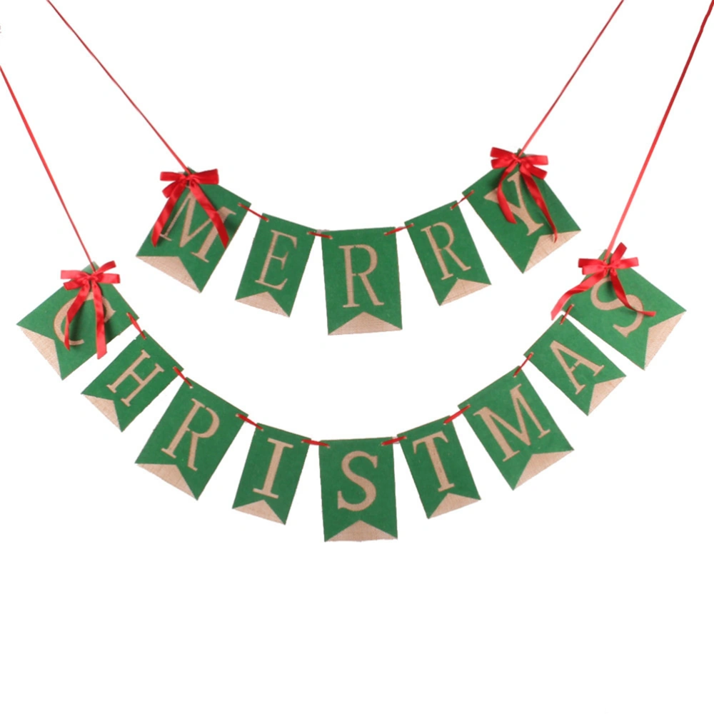 Creative Xmas Banner Merry Christmas Party Bunting Xmas Pull Flag Home Office Wall Pennant Carnival Dancing Party Hanging Banner (Green)