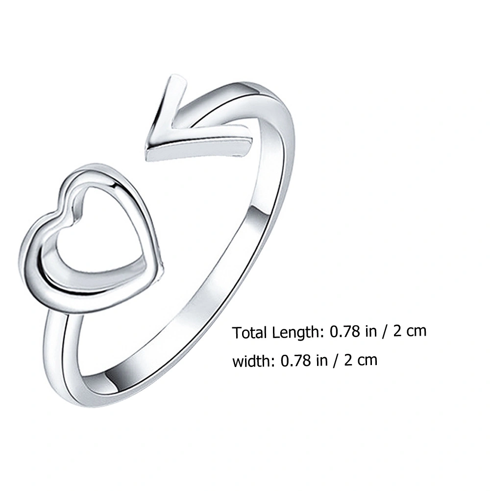 Adjustable Open Band Ring Heart Arrow Ring Jewelry Gift for Women and Girls