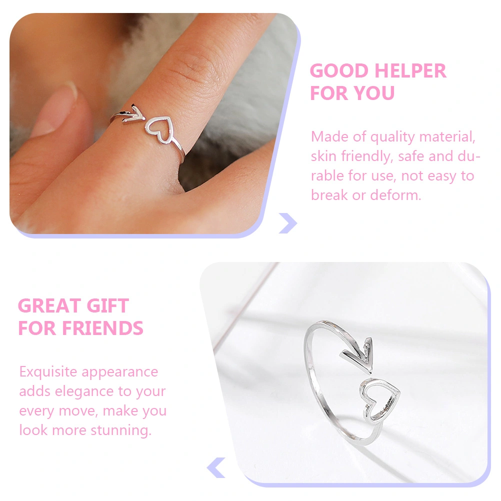 Adjustable Open Band Ring Heart Arrow Ring Jewelry Gift for Women and Girls