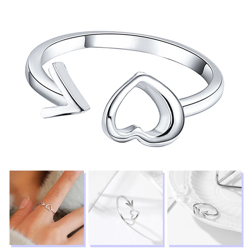 Adjustable Open Band Ring Heart Arrow Ring Jewelry Gift for Women and Girls