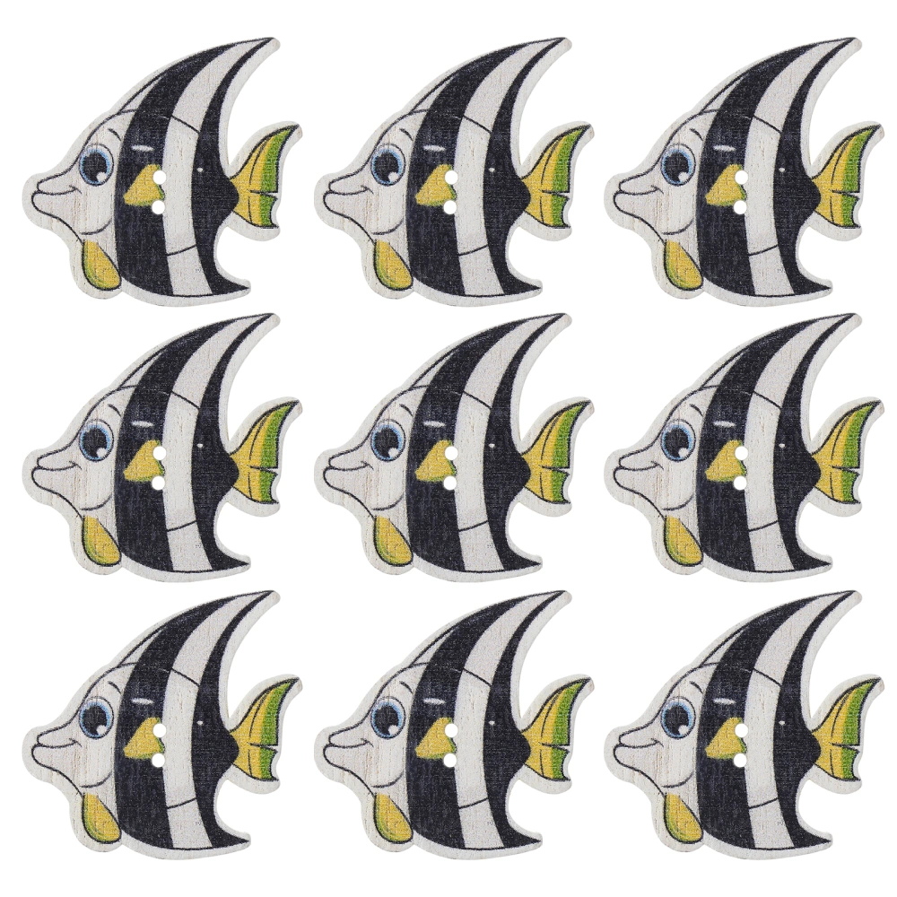 100Pcs DIY Wooden Button Cartoon Button Ornament Fish Shaped Button Decor