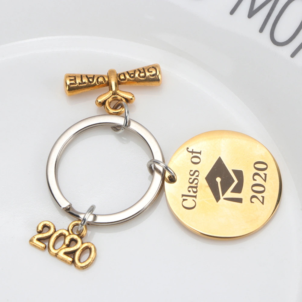 3Pcs 2020 Graduation Themed Keychains Delicate Unique Stainless Steel Key Rings Creative Graduation Gifts (Golden)