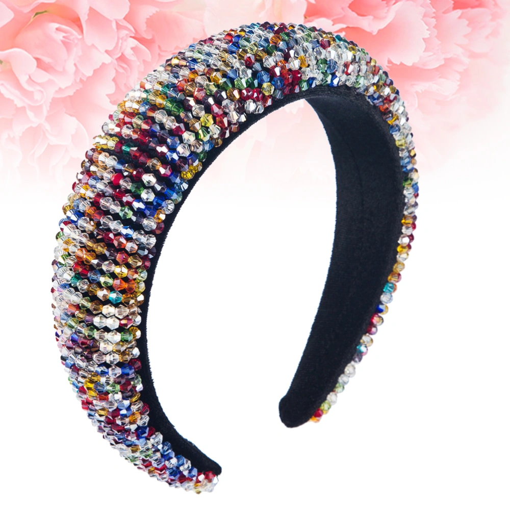 Colorful Crystal Headband Decorative Fabric Headdress Rhinestone Hair Bands Bead Wide Hair Hoops Party Favors Supplies