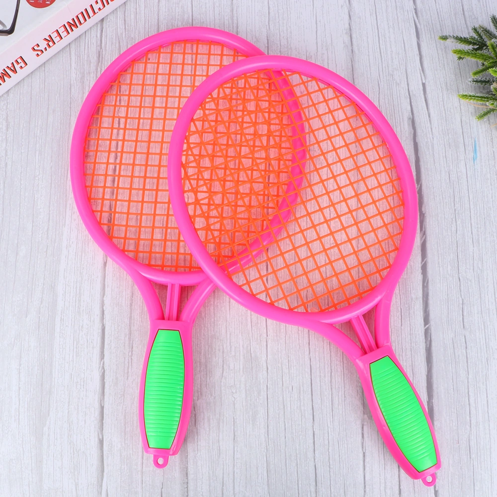 1 Pair of Children's Tennis Racket Kids Plastic Badminton Rackets Game Props for Kindergarten Primary School (Size M Pink)