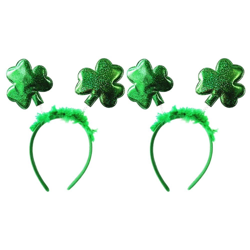 2pcs Green Festival Hair Hoops  Sponge Headband Party Decoration Creative Clover Headdress Gift Photo Props St. Patricks Day Party Supplies