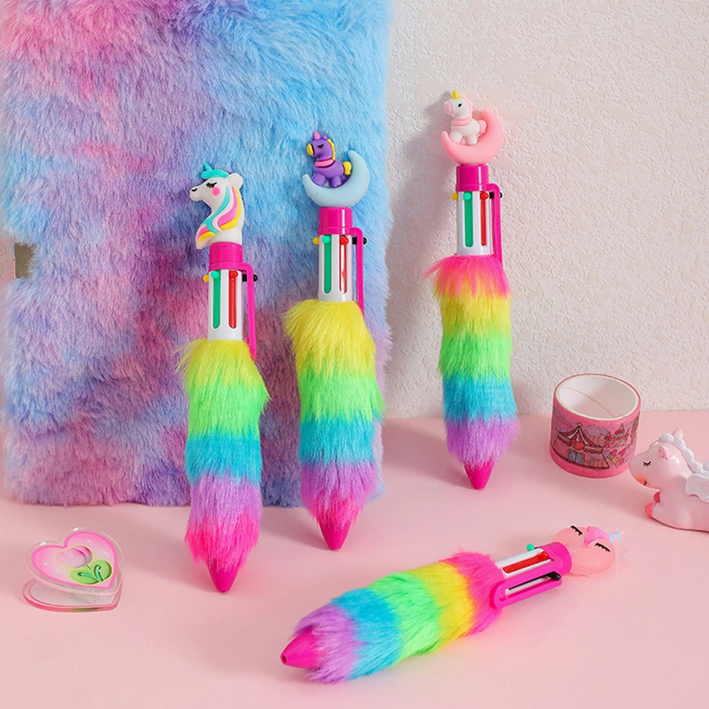 4Pcs Plush Unicorn Ballpoint Pens Children Writing Pens Colorful Ballpoint Pens Cartoon Pens