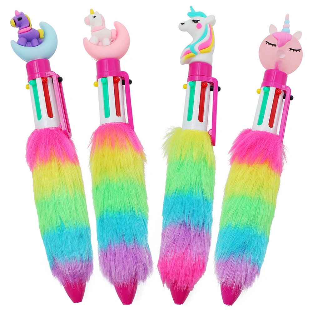 4Pcs Plush Unicorn Ballpoint Pens Children Writing Pens Colorful Ballpoint Pens Cartoon Pens
