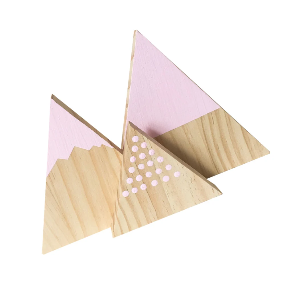 3PCS Triangular Decorations Simulation Snow Mountains Wooden Craft Desktop Ornaments Room Arrangements (Pink Dot)