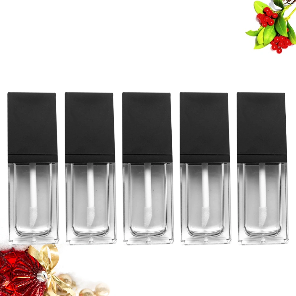 5pcs Lip Gloss Bottle Flat Spuare Lip Tube Lip Bottle Lip Brillant Container for Girls Women (10ml, Black)