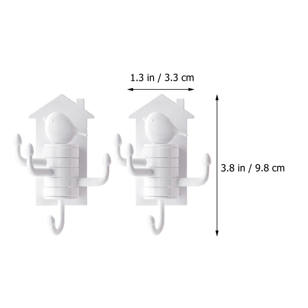 2PCS Self Adhesive Lovely Bird Wall Hooks Plastic Rotation Hanger for Kitchen Bathroom Bedroom (White)