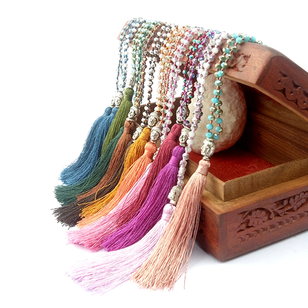 Bohemia Bohemia Handmade Crystal Beads Tassel Long Necklace with Buddha Head (JHBZBVN163)