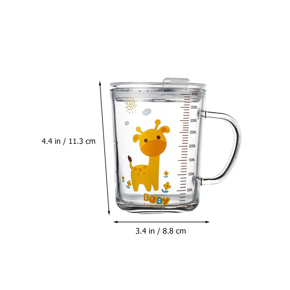 2 Sets Children Glass Straw Cups with Lids Lovely Cartoon Scale Water Cup Milk Cups