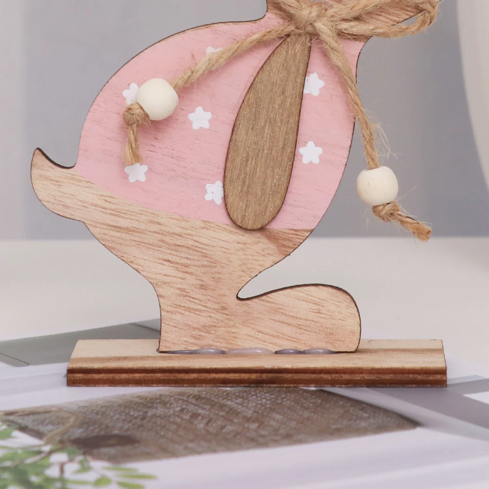 Easter Bunny Rabbit Animal Wood Craft Desktop Ornament Decorative Board Decor Home Decoration DIY Gift (Pink Rabbit)