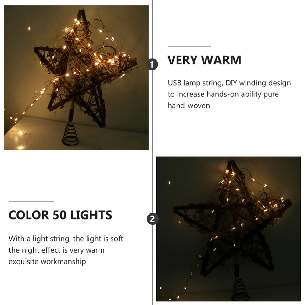 2pcs Xmas Rattan Star LED String Light Tree Topper Lights (Warm White Light)