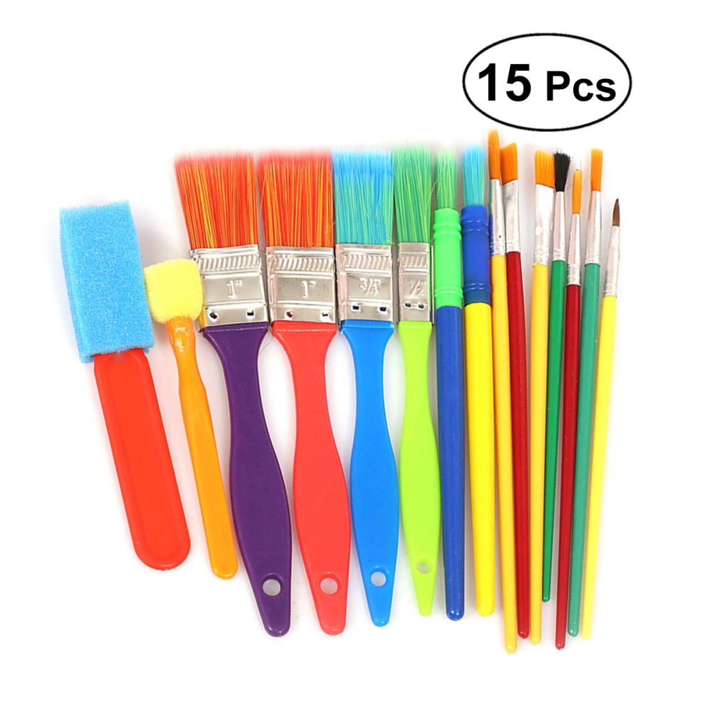 15pcs Paint Brushes Children's Tempera and Artist Paint Brushes for Kindergarten Art Rooms Home