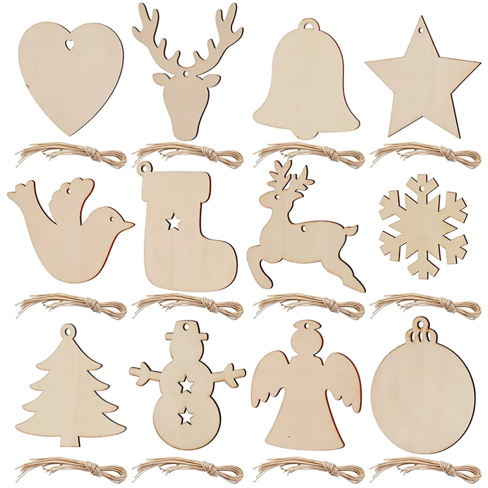 120pcs Christmas Theme Pendants Wood Slice Hanging Ornament with Hemp Rope