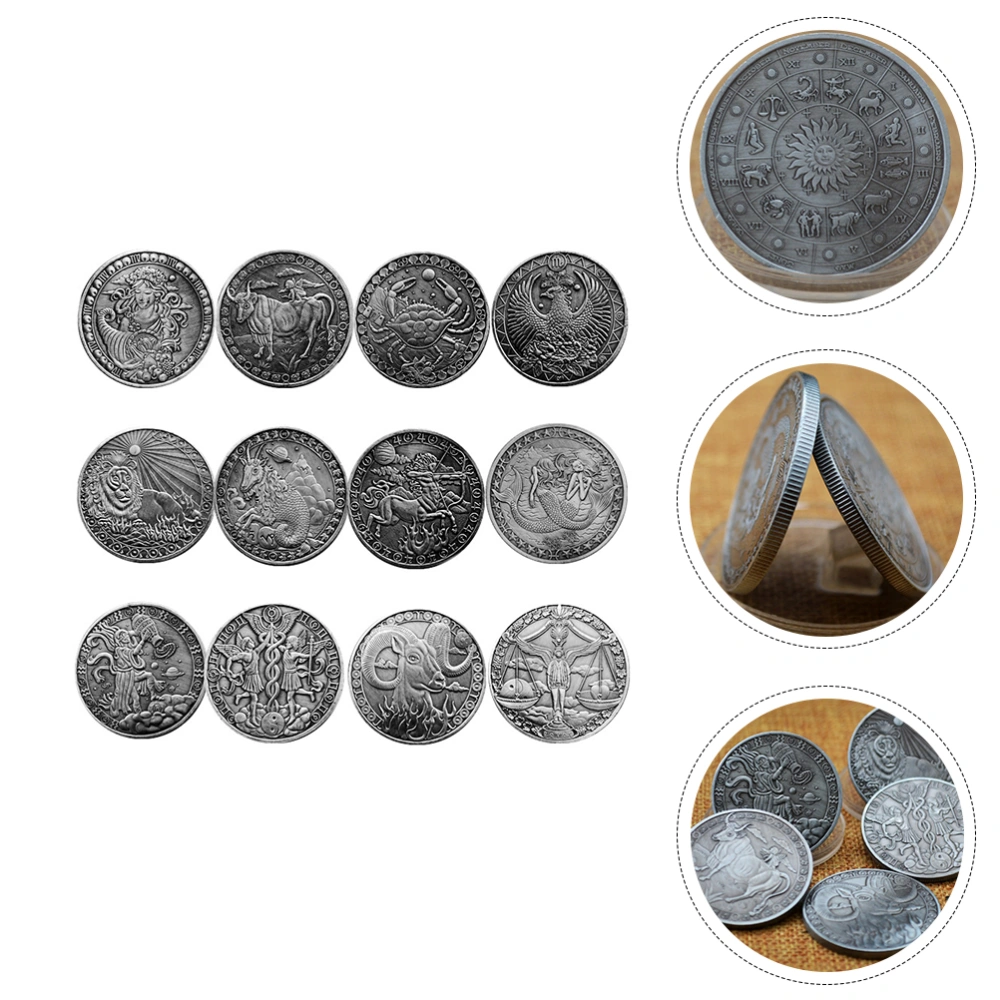 1 Pack/12pcs Metal Art Commemorative Coin Tarot Astrology Coin Divination Coin