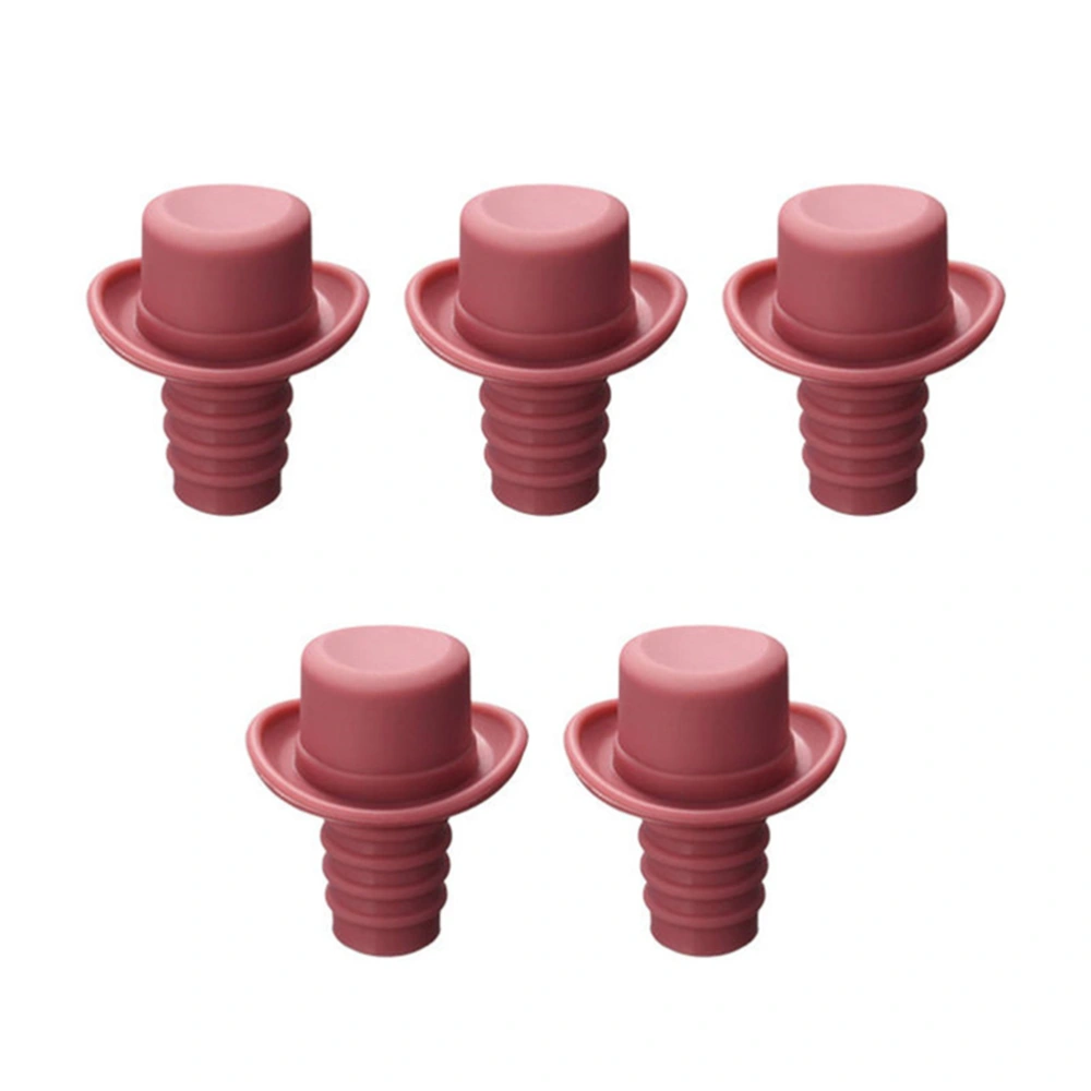 5 Pcs Creative Hat Shaped Wine Bottle Stoppers Silicone Champagne Bear Stopper Beverage Closure Wine Bottle Castor Plug for Bar Club Party (Red Bean Coffee)