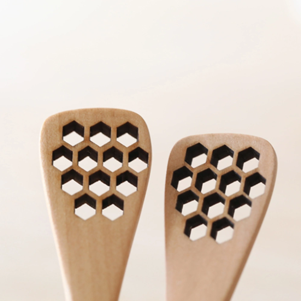 5PCS Wooden Hollow Carving Honey Stirring Spoons Janpanese Style Honeycomb Design Egg Separator Mixing Dippers (Burlywood)