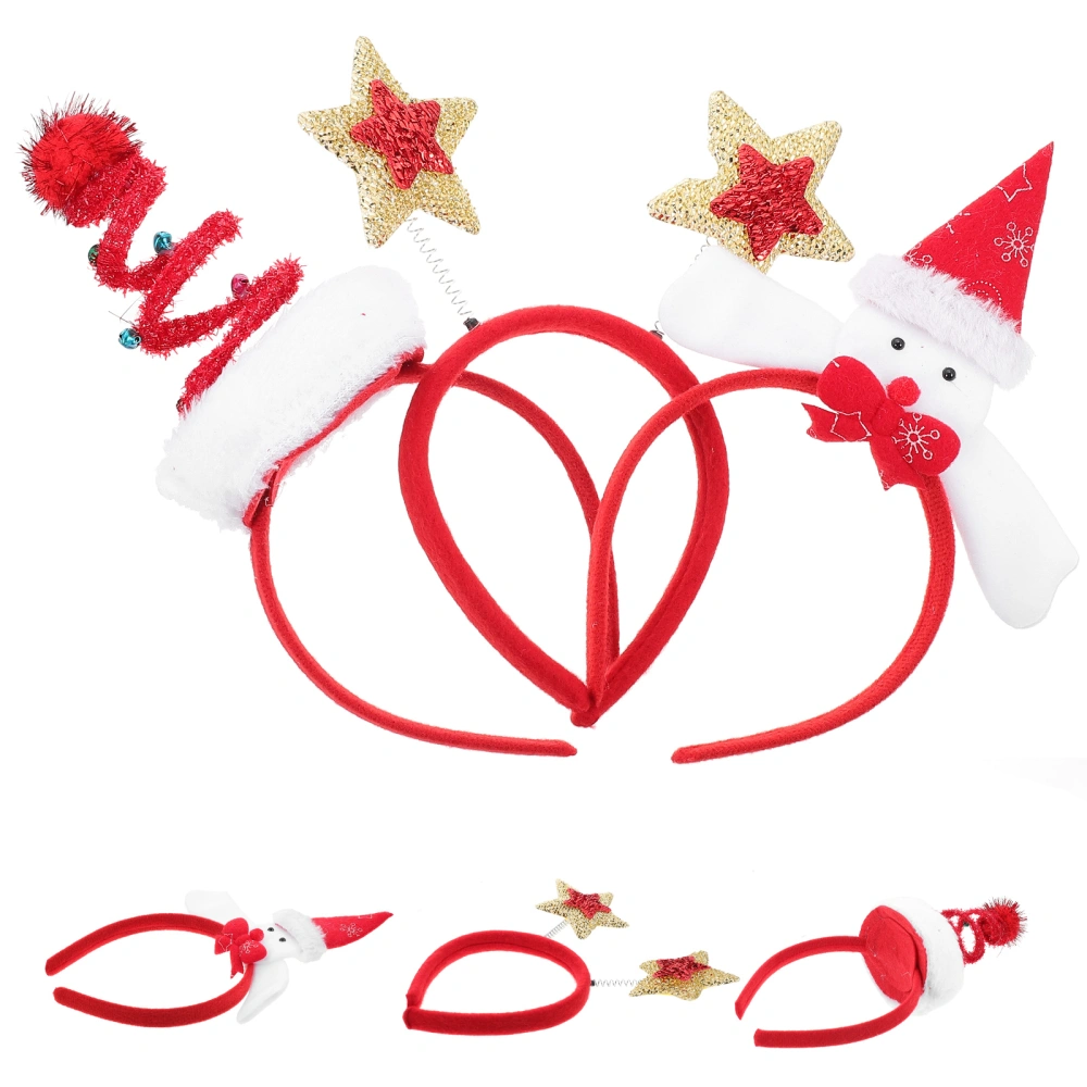 3pcs Christmas Headbands Xmas Tree Hair Band Star Hair Clasp Snowman Headband for Xmas