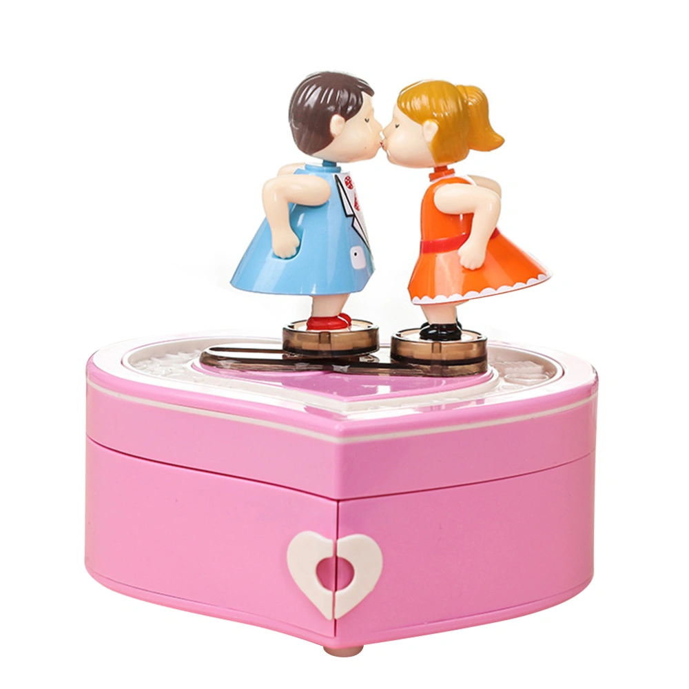 Heart Shape Music Box Kiss Lovers Dance Music Box Creative Fashion Music Box (Pink)