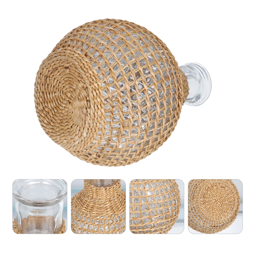 1pc Rattan Glass Flower Bottle Creative Hydroponic Vase Table Vase Decor