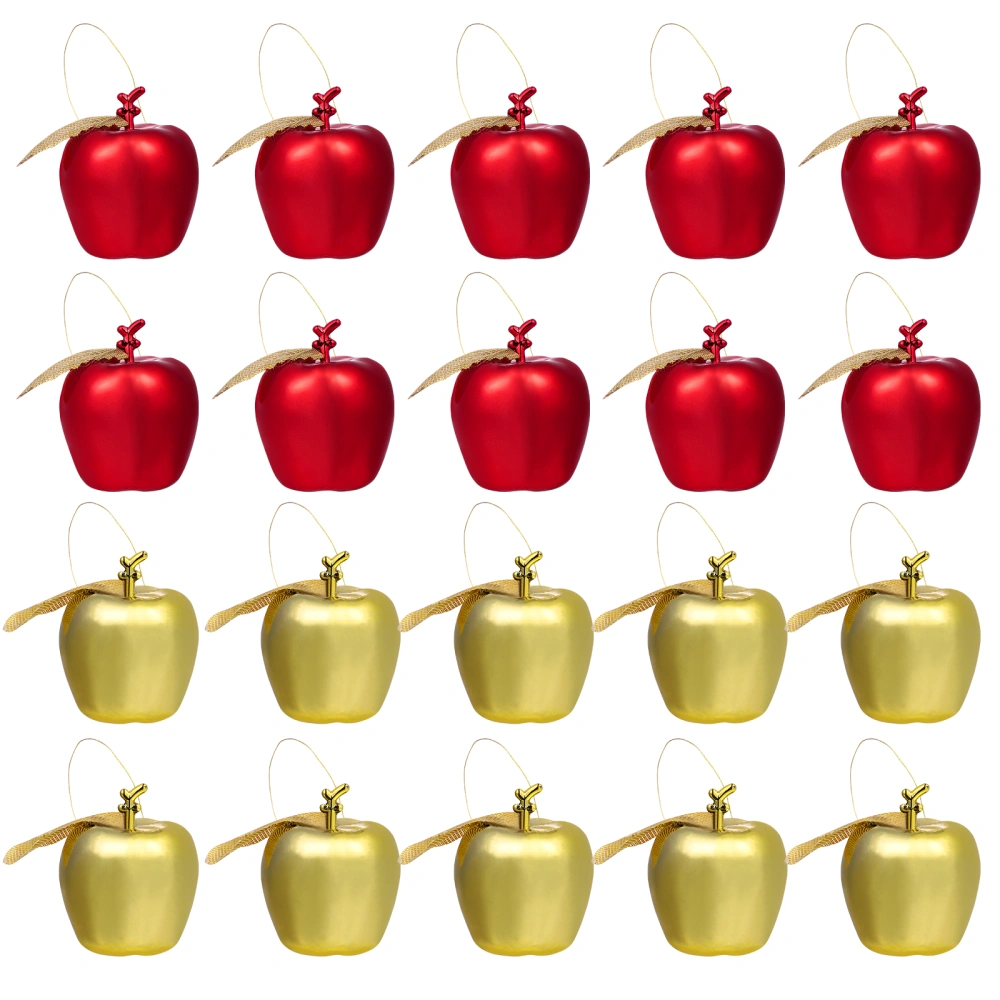 Amosfun 24PCS Mini Simulation Apple Pendant Christmas Apple Hanging Ornament Plastic Apple Hanging Pendant for Party Hotel Bar (Golden and Red)