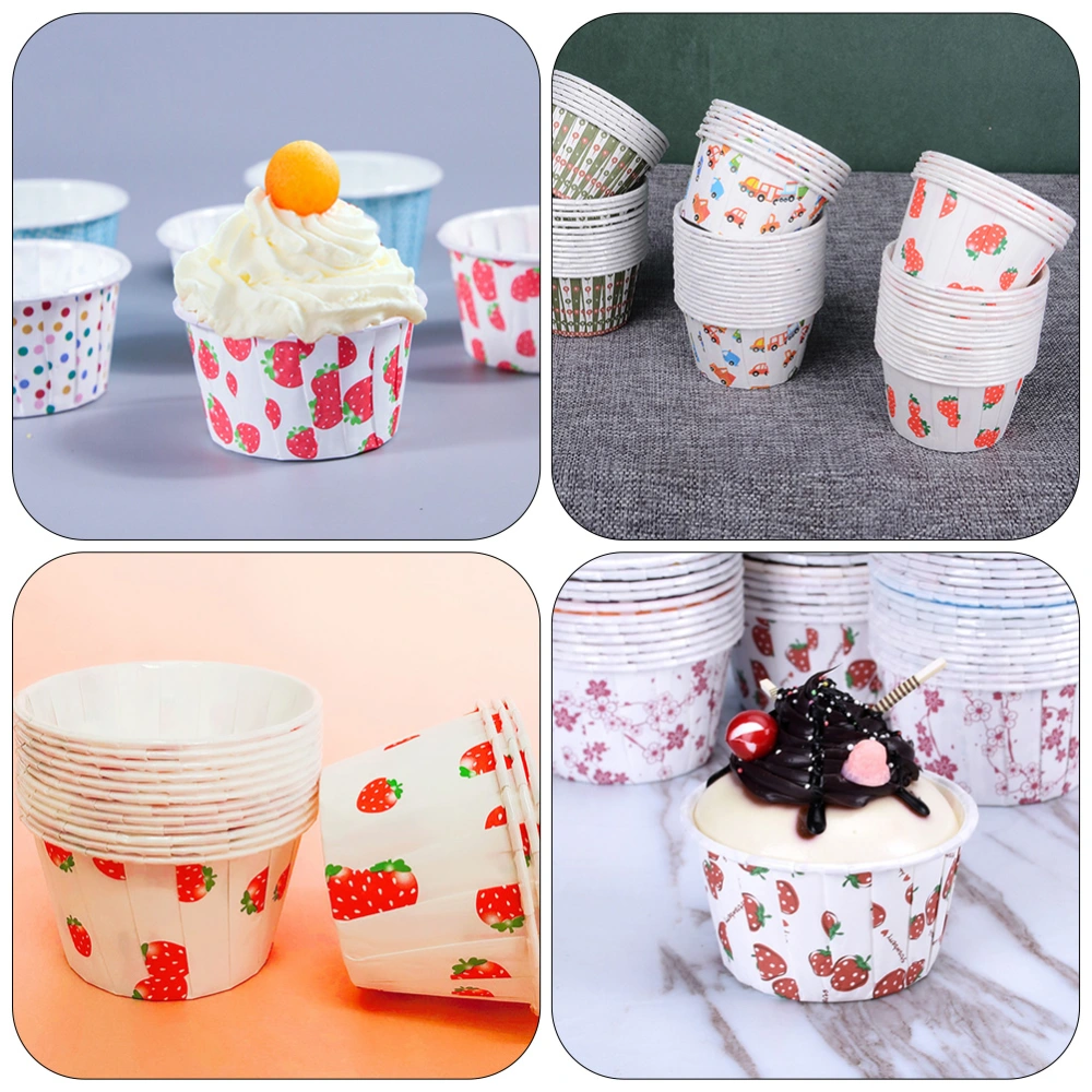 100Pcs Strawberry Pattern Paper Treat Cups Disposable Dessert Bowls for Bakery