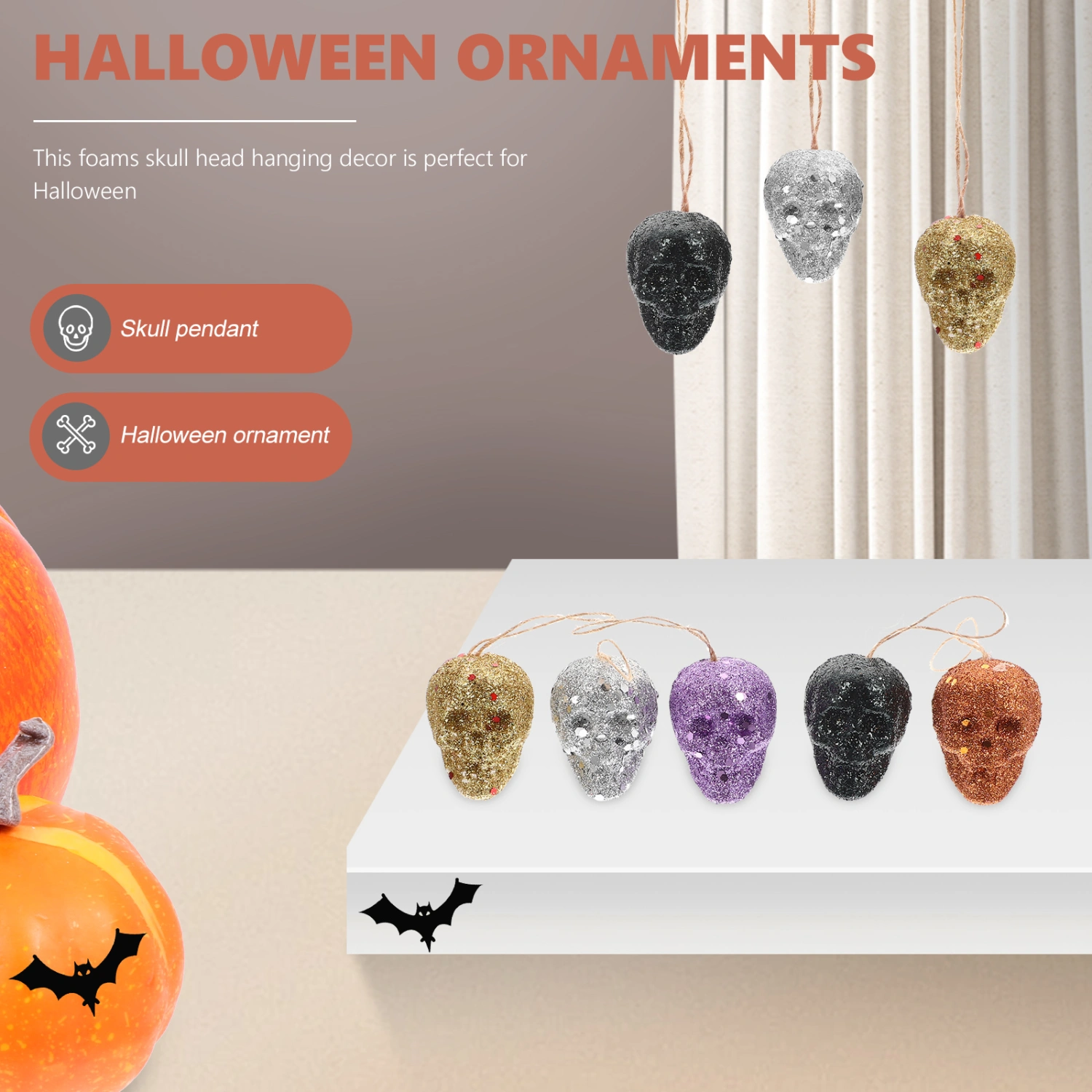 25Pcs Halloween Miniature Skulls Foams Skull Pendant Halloween Hanging Decor Halloween Charms