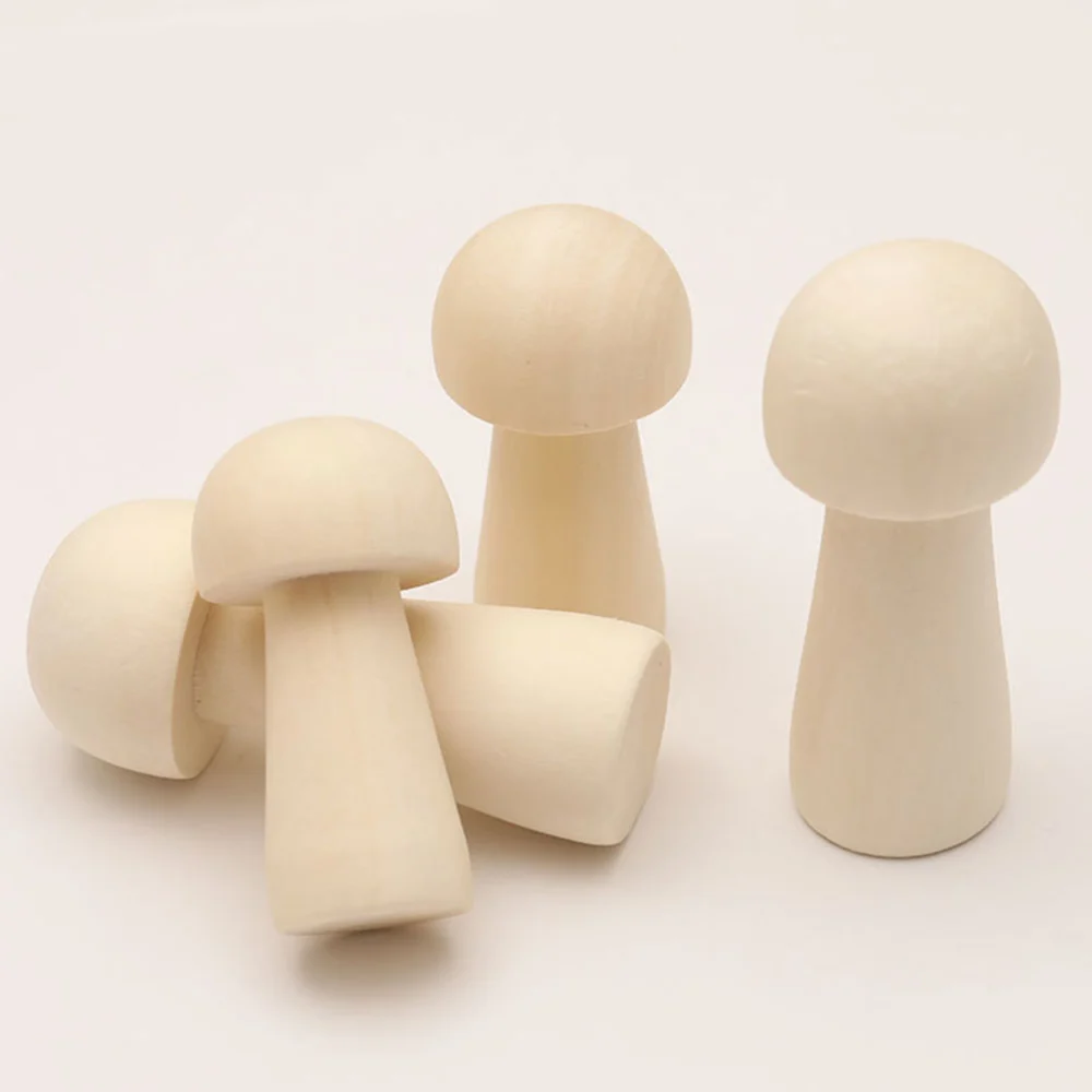 10pcs Small Wooden Mushroom Head Sculpture Doll DIY Painting Graffiti Ornament Puppet Toys for Kids Children Home Decor Supplies (85MM)