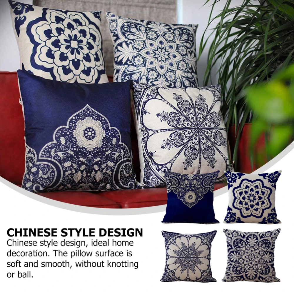 4Pcs Chinese Style Flower Pattern Sofa Cushion Linen Throw Pillowcase Home Decor