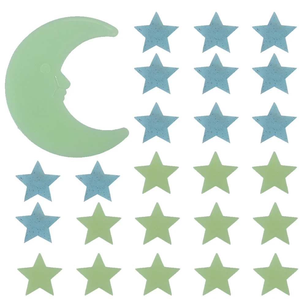 201 Pcs Luminous Stickers Star Stereoscopic Moon Wall Sticker  Fluorescent Stickers Festival Stickers Bedroom Wall Decor (200Pcs Stars, 1Pc Moon)