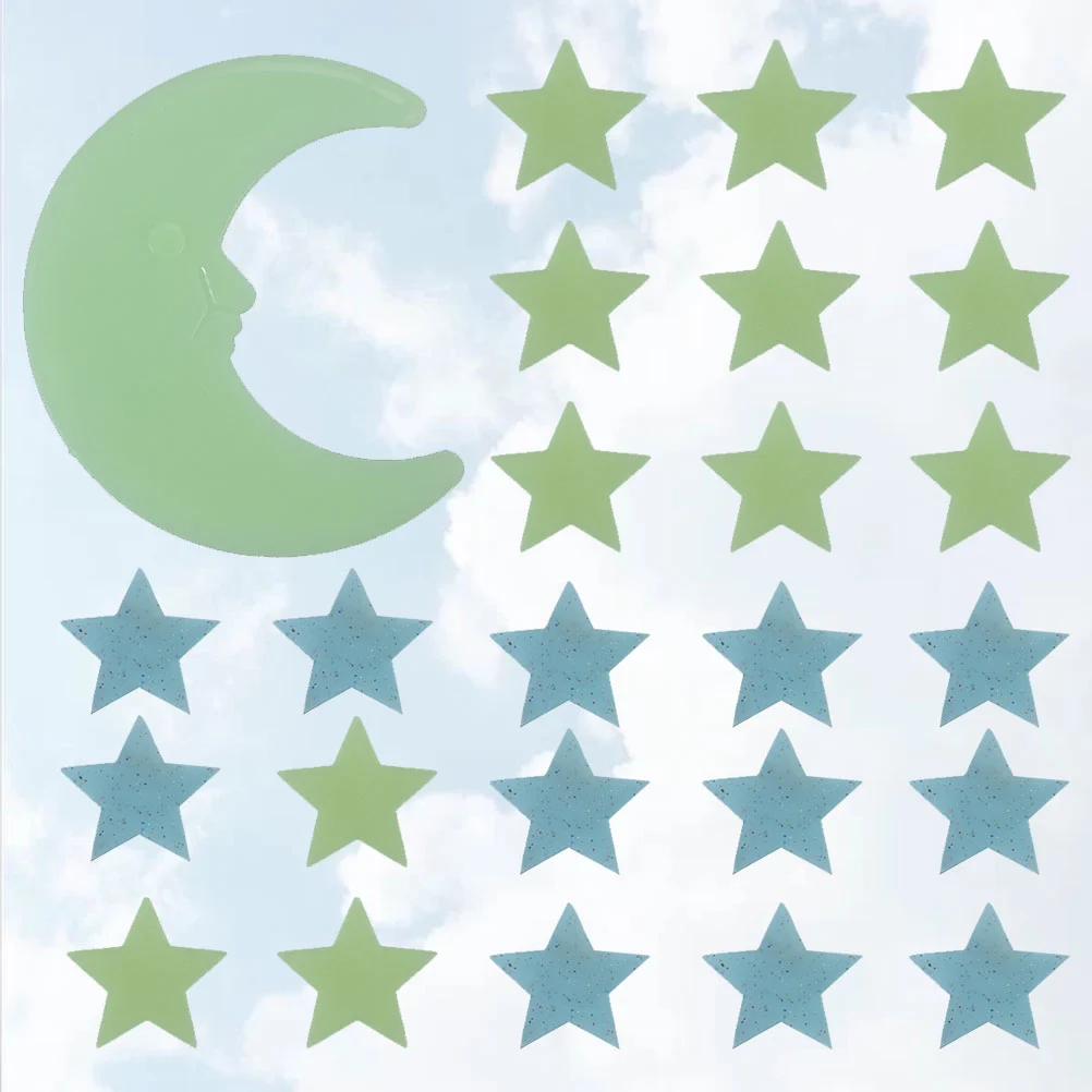 201 Pcs Luminous Stickers Star Stereoscopic Moon Wall Sticker  Fluorescent Stickers Festival Stickers Bedroom Wall Decor (200Pcs Stars, 1Pc Moon)