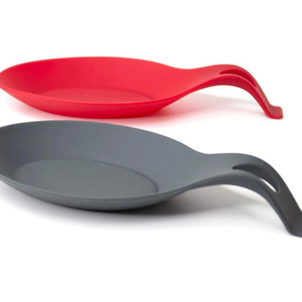 2pcs Silicone Spoon Rests Kitchen Utensil Holder Heat Resistance Spoon Rack Spoon Pad for Home Restaurant (Red)