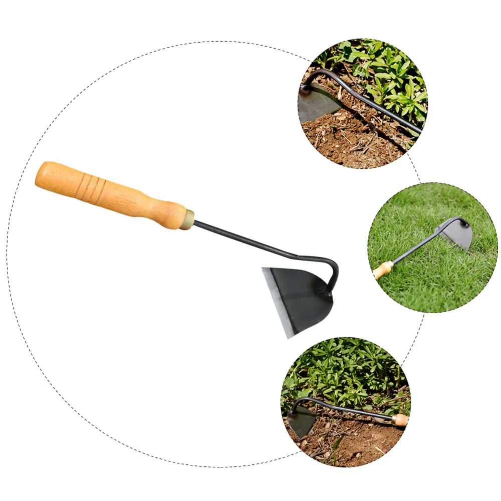 Wooden Handheld Bent-neck Hoe Iron Farm Garden Tool Weeding Accessories