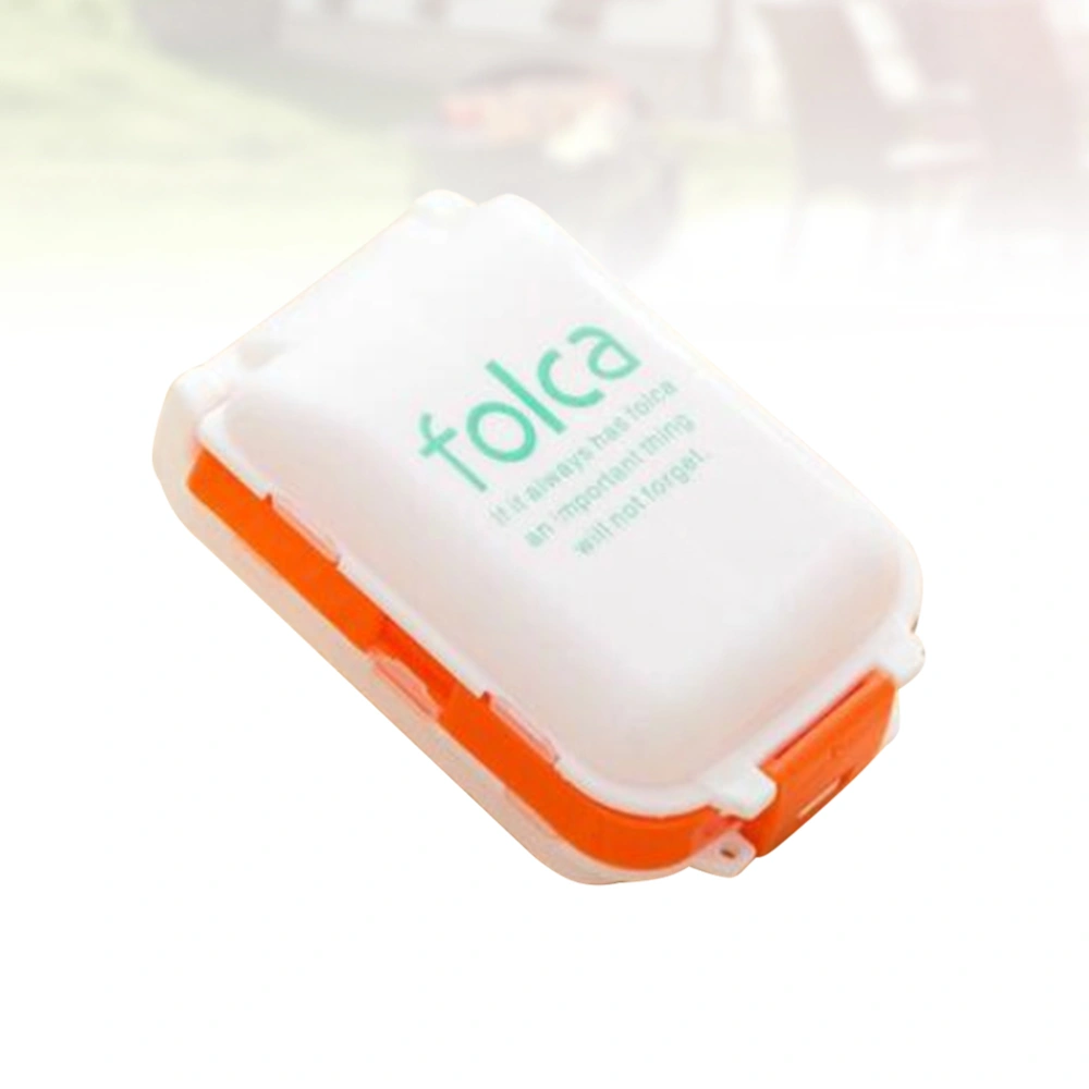 Double Layer 8 Compartments Pill Box Portable Plastic Pills Medicine Storage Case Box Container (White with Orange Edge)